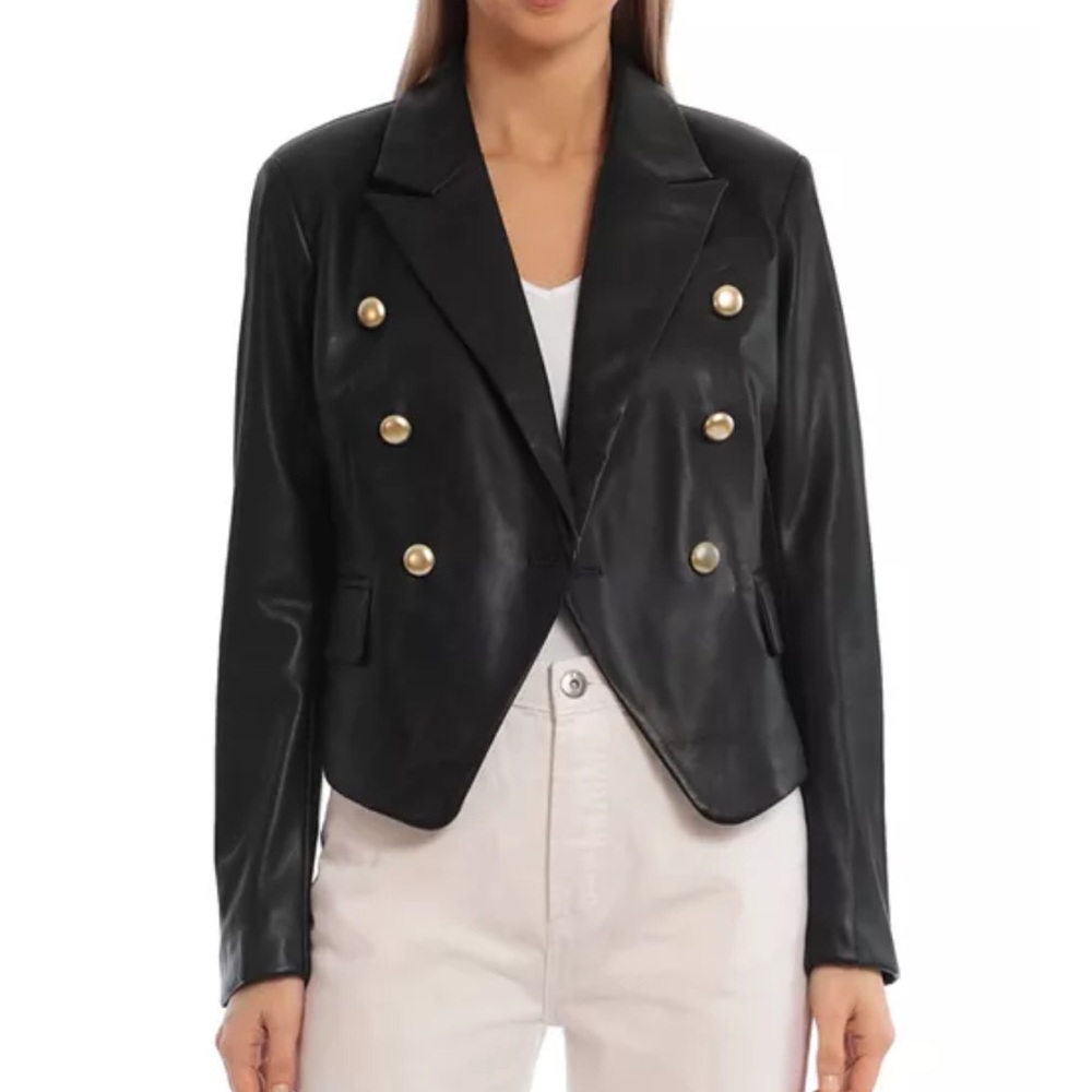 Double Breasted Bagatelle Black Faux Leather Women's Jacket size Small